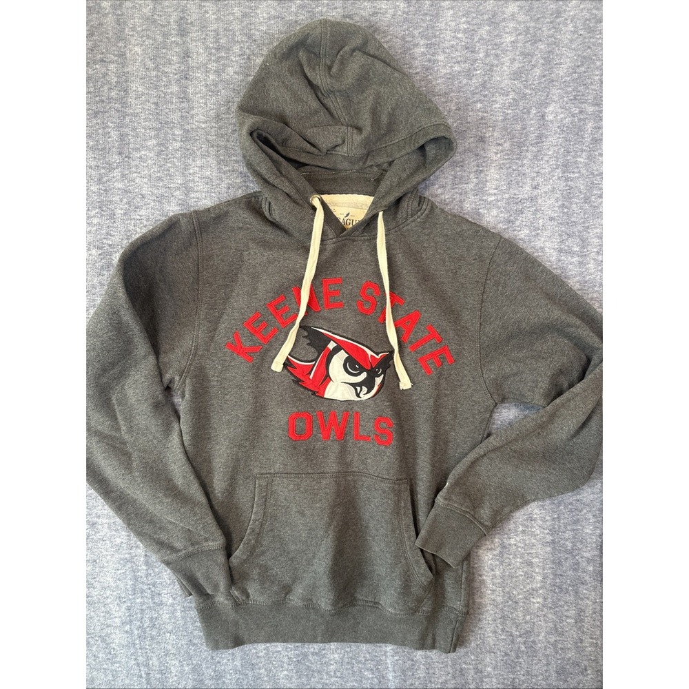 Keene State Owls Hoodie Mens Medium Gray Hoodie Sweatshirt‎ Pullover LEAGUE NH